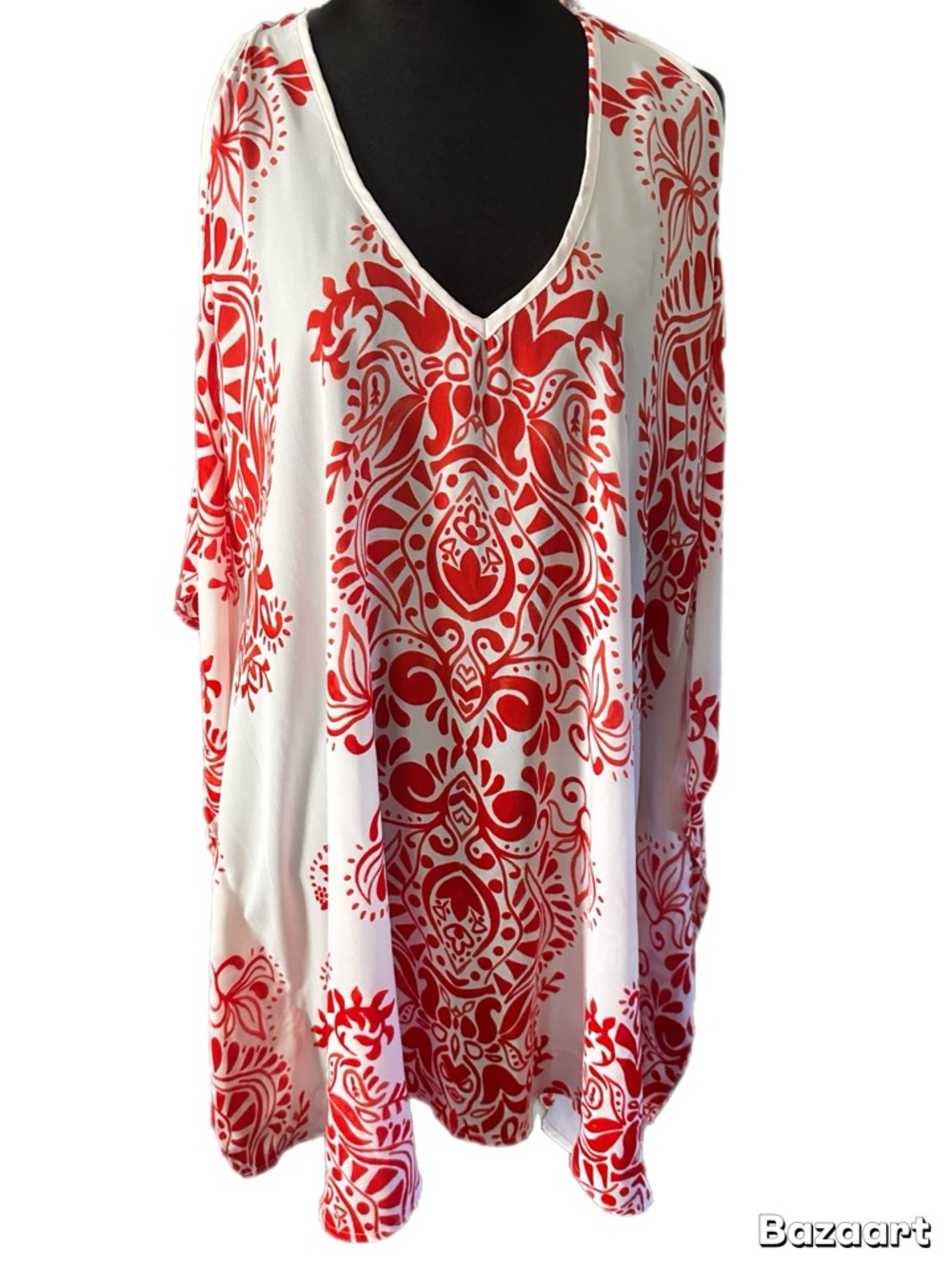 Show Me Your MuMu White Tunic with Red Ornate Print